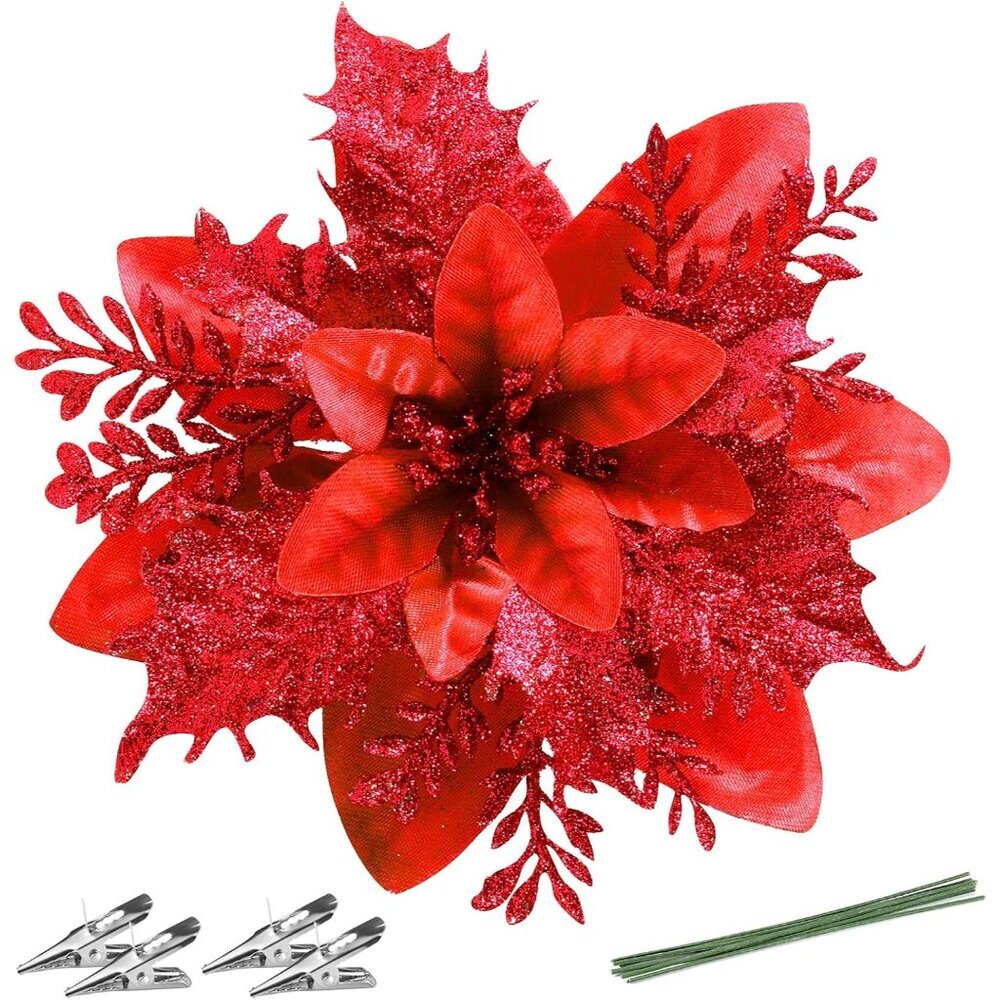 Christmas Poinsettia Artificial Flowers Decorations 5.5" Christmas Tree Wreaths